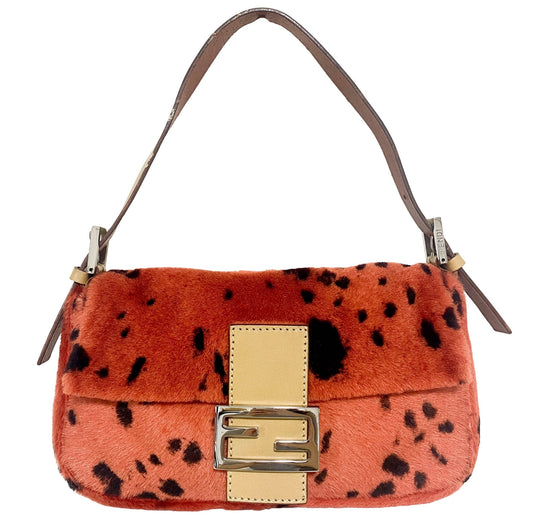 FENDI Baguette Rare Orange Dalmatian Pattern Fur Shoulder Bag, in , Sold by HIVE PRELOVED - Shoulder Bags, ,