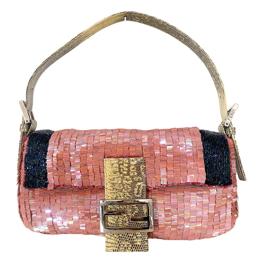 FENDI Baguette Rare Pink Sequin / Beads Shoulder Bag Python Leather Strap, in , Sold by HIVE PRELOVED - Shoulder Bags, ,