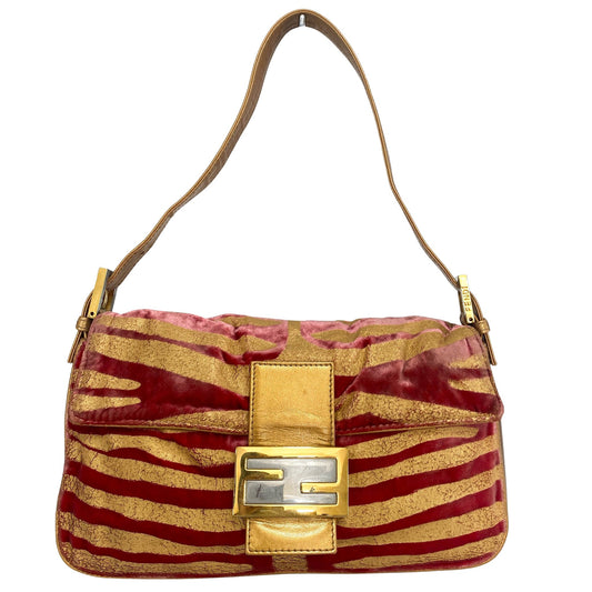 FENDI Baguette Red Tiger Gold Zebra Pattern Leather / Velvet Shoulder Bag, in , Sold by HIVE PRELOVED - Shoulder Bags, ,