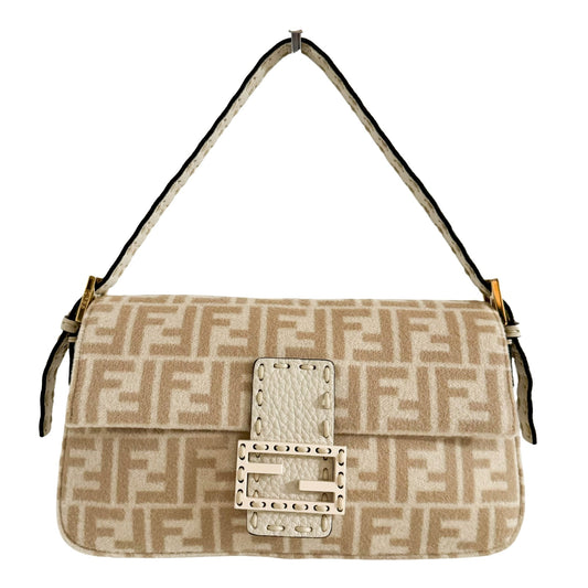 FENDI Baguette Selleria Zucca Ivory Beige Wool Shoulder Bag, in , Sold by HIVE PRELOVED - Shoulder Bags, ,