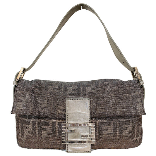 FENDI Baguette Silver x Gold Sparkly Zucca Canvas With Rhinestone Hardware 8BR600, in , Sold by HIVE PRELOVED - Shoulder Bags