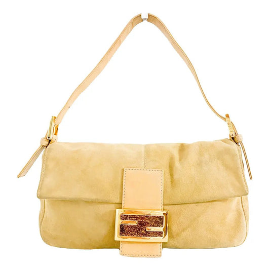 FENDI Baguette Suede Handbag, Neutral in Suede, Sold by HIVE PRELOVED - , ,