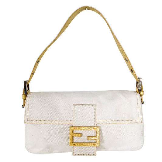 FENDI Baguette White x Yellow Denim / Python Shoulder Bag, in , Sold by HIVE PRELOVED - Shoulder Bags, ,