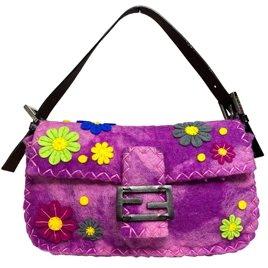 FENDI Baguette Wool Purple Floral Felt Applique Shouder Bag, in , Sold by HIVE PRELOVED - Shoulder Bags, ,