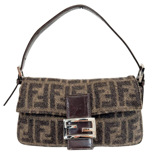 FENDI Baguette Zucca Wool Brown Shoulder Bag, in , Sold by HIVE PRELOVED - Shoulder Bags, ,