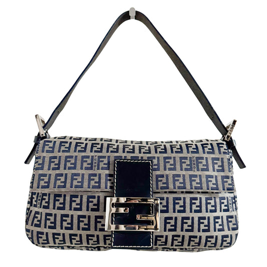 FENDI Baguette Zucchino Navy Canvas Shoulder Bag, in , Sold by HIVE PRELOVED - Shoulder Bags, ,