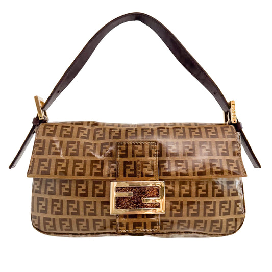 FENDI Baguette Zucchino Tabacco Brown Vinyl Coated Canvas Shoulder Bag, in , Sold by HIVE PRELOVED - Shoulder Bags, ,