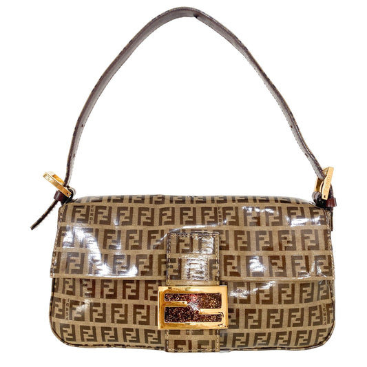 FENDI Baguette Zucchino Vinyl Coated Canvas Beige / Tabacco Brown / Gold Hardware, in , Sold by HIVE PRELOVED - Shoulder Bags