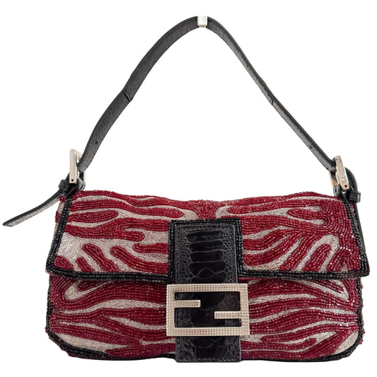 FENDI Beaded Baguette Tiger Red Zebra Pattern Lizard Leather Shoulder, in , Sold by HIVE PRELOVED - Shoulder Bags, ,