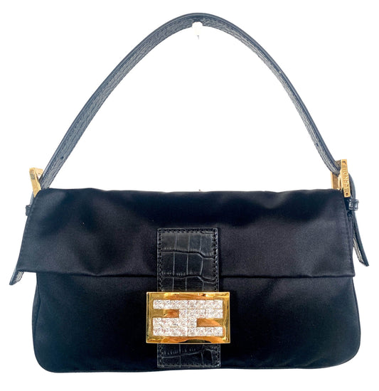 FENDI Black Satin Baguette Rhinestone Hardware, in , Sold by HIVE PRELOVED - Shoulder Bags, ,