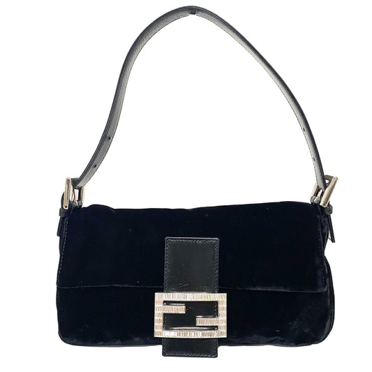 FENDI Black Velvet Rhinestone Baguette, in , Sold by HIVE PRELOVED - Shoulder Bags, ,