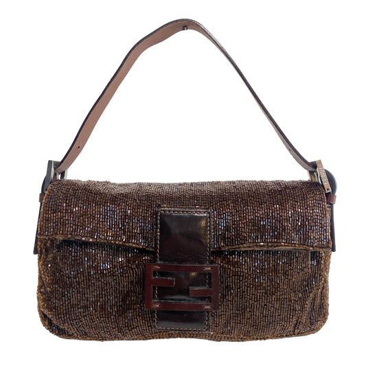 FENDI Brown Beaded Baguette Shoulder Bag, in , Sold by HIVE PRELOVED - Shoulder Bags, ,