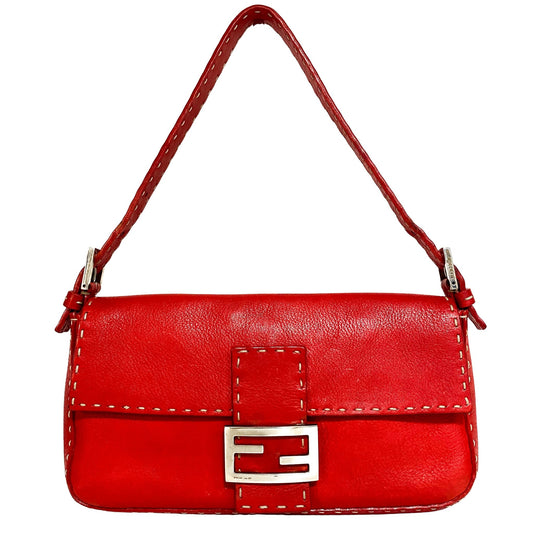 FENDI Calfskin Selleria Baguette Red Shoulder Bag, in , Sold by HIVE PRELOVED - Shoulder Bags, ,