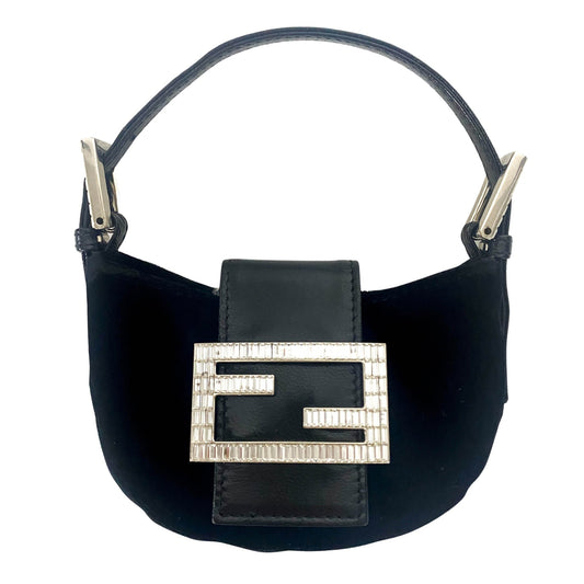 FENDI Croissant Black Velvet Rhinestone Hardware, in , Sold by HIVE PRELOVED - Handle Bags, Mini bags,