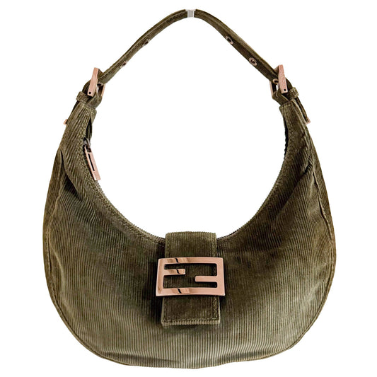 FENDI Croissant Corduroy Khaki Half - moon Shoulder Bag, in , Sold by HIVE PRELOVED - Shoulder Bags, ,