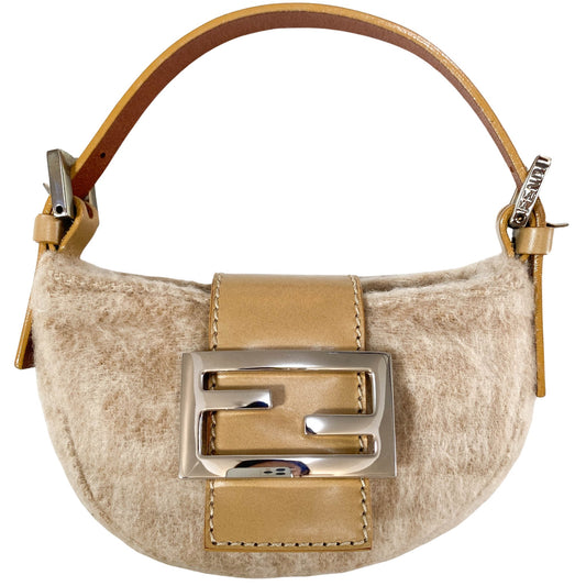 FENDI Croissant Mini Wool / Leather Neutral Handbag, in , Sold by HIVE PRELOVED - Handle Bags, Mini bags,