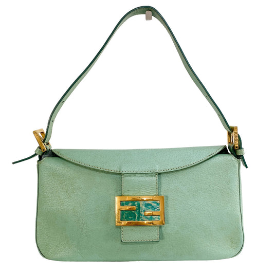 FENDI Emerald Green Flap Baguette Leather Shoulder Bag, in , Sold by HIVE PRELOVED - Shoulder Bags, ,