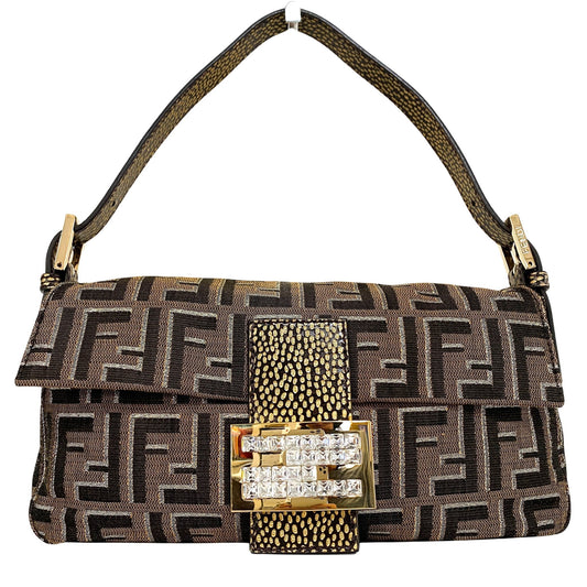 FENDI FF Brown / Gold Baguette Rhinestone Hardware, in , Sold by HIVE PRELOVED - Shoulder Bags, ,