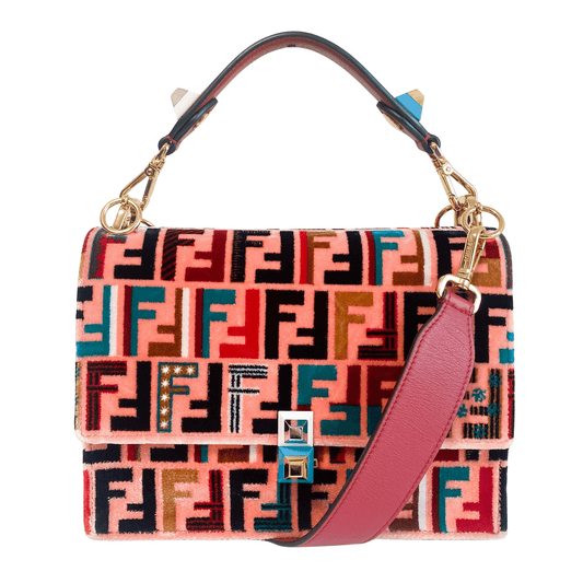 FENDI Kan I Embroidered Velvet Leather Shoulder Bag Pink Red, in , Sold by HIVE PRELOVED - Shoulder Bags, ,