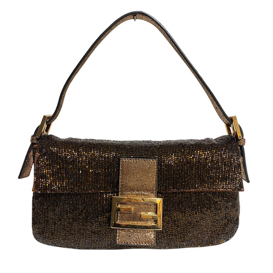 FENDI Limited Edition Bronze Beaded Baguette Shoulder Bag with Gold Hardware, in , Sold by HIVE PRELOVED - Shoulder Bags, ,