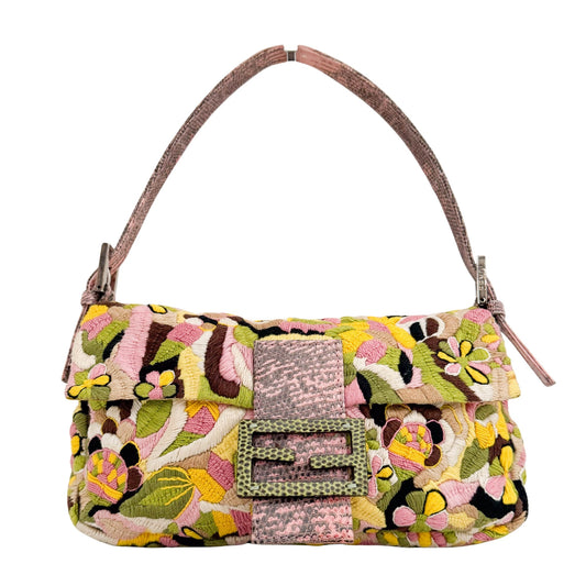 FENDI Limited Edition Pink and Green Multicolor Embroidered Baguette, in , Sold by HIVE PRELOVED - Shoulder Bags, ,