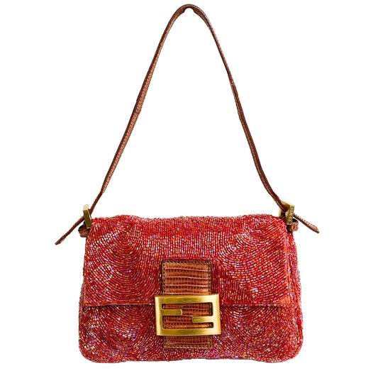 FENDI Mamma Baguette Mini Bead x python Shoulder bag Red, in , Sold by HIVE PRELOVED - Shoulder Bags, ,