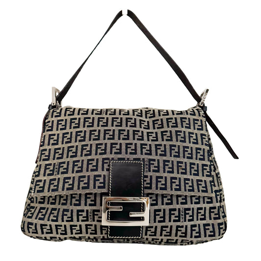 FENDI Mamma Baguette Zucchino Navy / Grey Canvas Shoulder Bag, in , Sold by HIVE PRELOVED - Shoulder Bags, ,