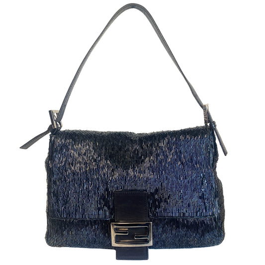 FENDI Metalic Blue Beaded Mamma Baguette Shoulder Bag, in , Sold by HIVE PRELOVED - Shoulder Bags, ,