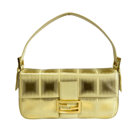 FENDI Metallic Calfskin Printed Baguette Yellow Gold, in , Sold by HIVE PRELOVED - Shoulder Bags, ,