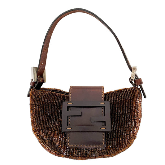 FENDI Micro Mini Croissant Chocolate Brown Beaded, in , Sold by HIVE PRELOVED - Handle Bags, Mini bags,