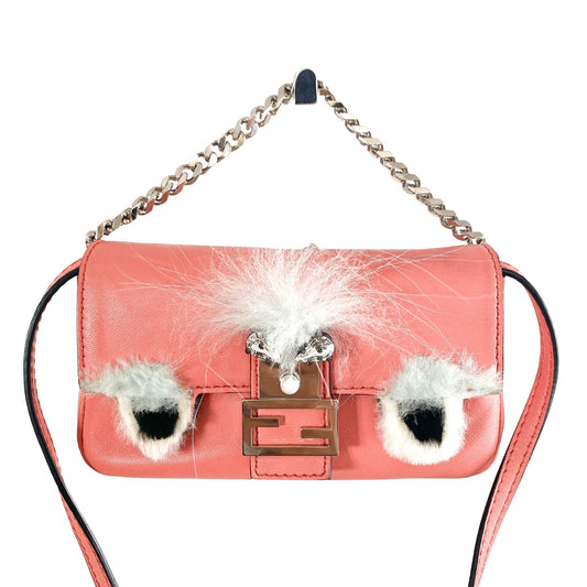 FENDI Micro Monster Leather Baguette Pink, in , Sold by HIVE PRELOVED - Crossbody bags, Mini bags,