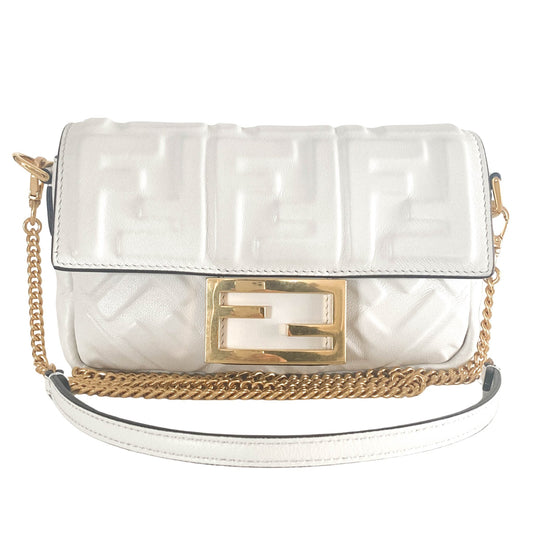 FENDI Mini Baguette White Leather Chain Shoulder Bag, in , Sold by HIVE PRELOVED - Shoulder Bags, ,