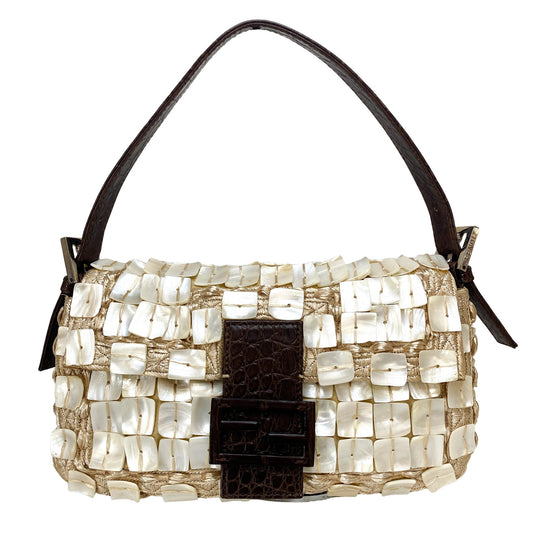 FENDI Mother of Pearl Embellished Satin×Leather Baugette, in , Sold by HIVE PRELOVED - Shoulder Bags, ,