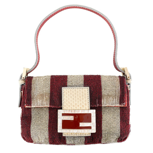 FENDI Nano Baguette Beaded Red / White Stripe With Rhinestone Hardware, in , Sold by HIVE PRELOVED - Shoulder Bags, ,