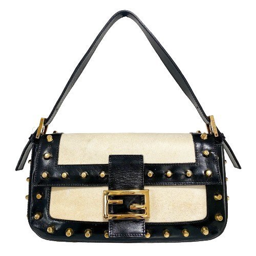 FENDI Parchment Calfskin Studded Shoulder Bag Black, in , Sold by HIVE PRELOVED - Shoulder Bags, ,