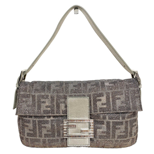 FENDI Silver Baguette Rhinestone Hardware, Cloth in Silver, Sold by HIVE PRELOVED - Shoulder Bags, ,