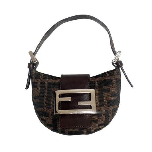 FENDI Zucca Micro Mini Croissant Bag, Cotton Canvas in Brown, Sold by HIVE PRELOVED - Handle Bags, ,