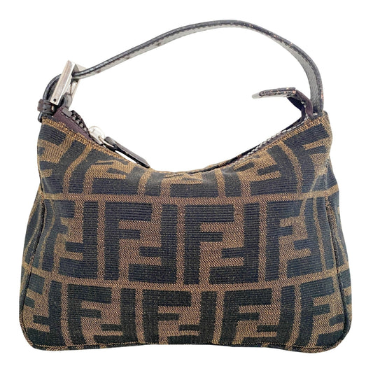 FENDI Zucca Mini Pouch Bag, Cotton Canvas in Brown, Sold by HIVE PRELOVED - Handle Bags, Mini bags,