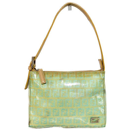 FENDI Zucca Patent Mini Pouch Bag, Patent Leather in Green, Sold by HIVE PRELOVED - Handle Bags, Mini bags,