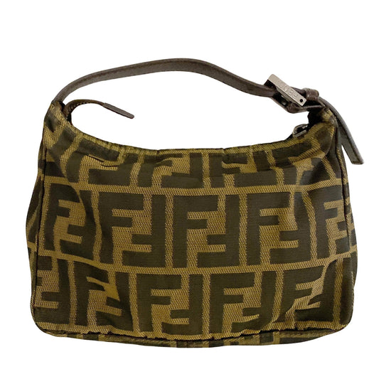 FENDI Zucca Pochette Mini Bag, Synthetic (unspecified) in Brown, Sold by HIVE PRELOVED - Handle Bags, Mini bags, Pouches