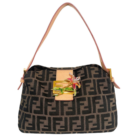 FENDI Zucca Rhinestone Flower Hardware Shoulder Bag, in , Sold by HIVE PRELOVED - Shoulder Bags, ,