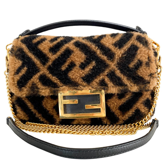 FENDI Zucca Wool Baguette Mini Chain Shoulder Bag, in , Sold by HIVE PRELOVED - Shoulder Bags, ,