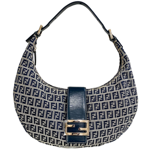 FENDI Zucchino Canvas & Leather Shoulder Bag Navy Blue 0916321001, in , Sold by HIVE PRELOVED - Shoulder Bags, ,