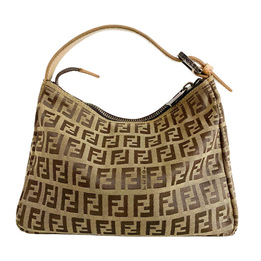 FENDI Zucchino Mini Pochette, Cotton Canvas in Brown, Sold by HIVE PRELOVED - Handle Bags, Mini bags,