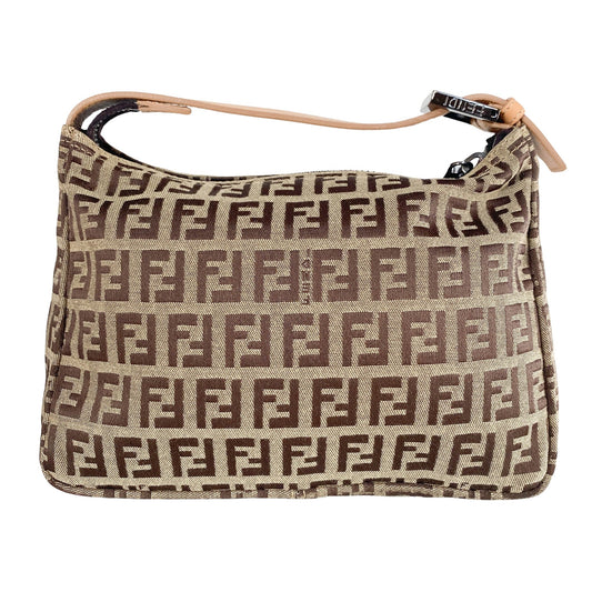 FENDI Zucchino Mini Pouch Bag, Cloth in Neutral, Sold by HIVE PRELOVED - Handle Bags, Mini bags,