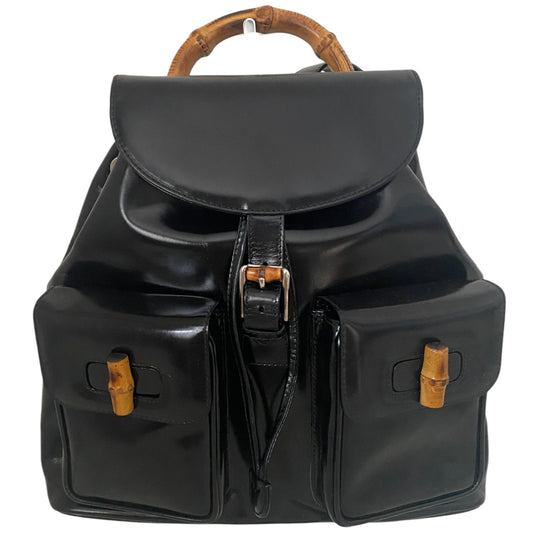 GUCCI Bamboo Patent Leather Backpack, Patent Leather in Black, Sold by HIVE PRELOVED - Backpacks, ,