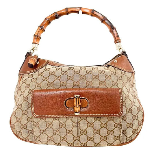 GUCCI Bamboo Zip Top Handle Cloth Handbag, Brown in Cotton Canvas, Sold by HIVE PRELOVED - , ,