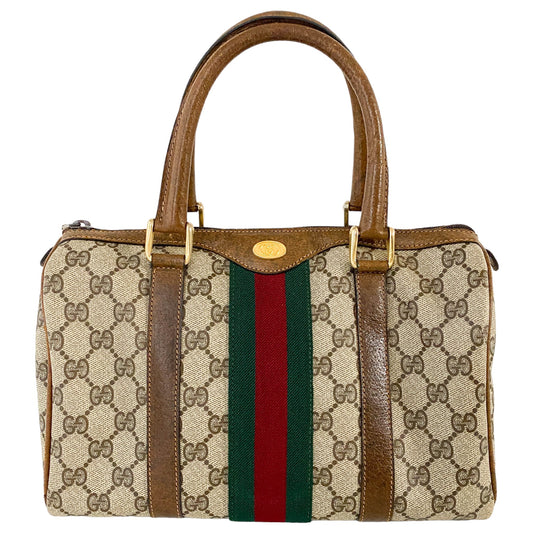 GUCCI GG Canvas Mini Boston Bag, Coated Canvas in Neutral, Sold by HIVE PRELOVED - Handle Bags, ,