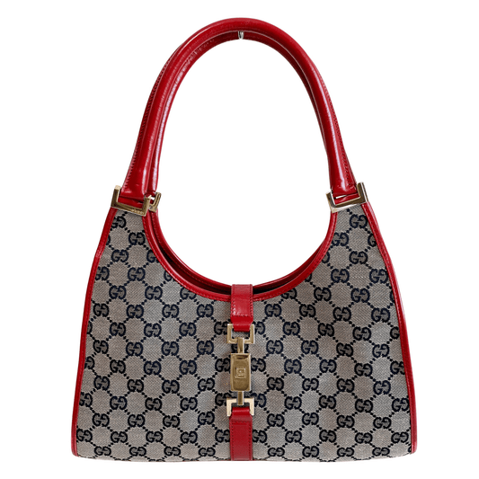 GUCCI Jackie Red Leather GG Canvas Shoulder Bag, in , Sold by HIVE PRELOVED - Shoulder Bags, ,