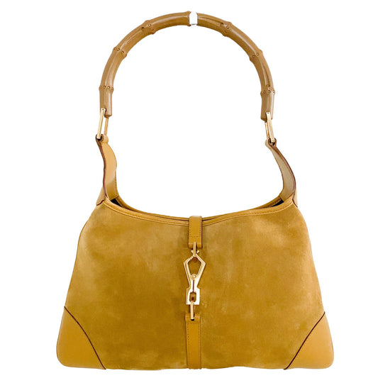 GUCCI Jackie Suede Bamboo Handle Shoulder Bag, Suede in Yellow, Sold by HIVE PRELOVED - Shoulder Bags, ,